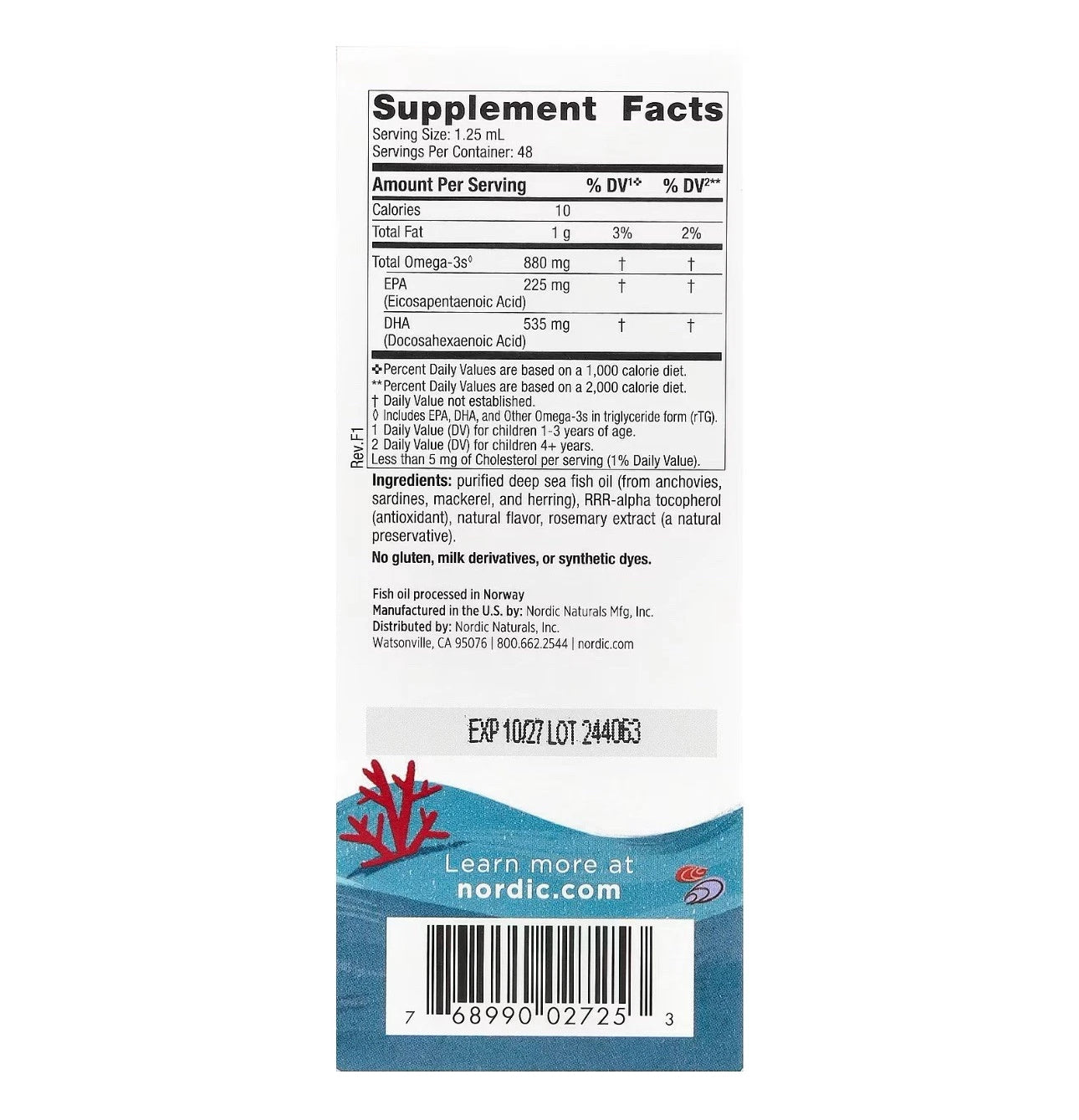 Supplement label with ingredients and nutritional information on a white background