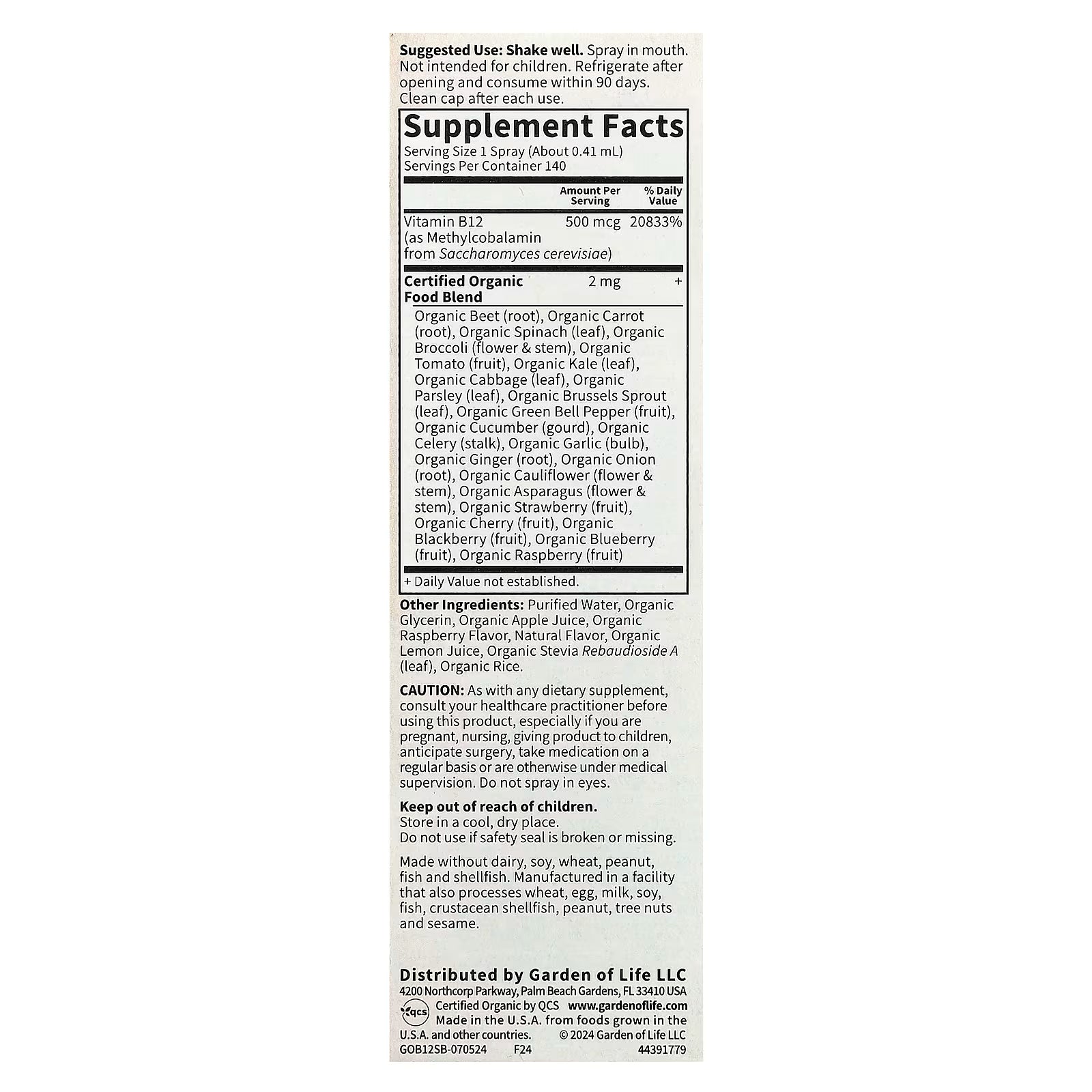 Supplement label with detailed ingredient list and distribution information on a white background