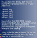 Dosage information for a supplement on a blue background