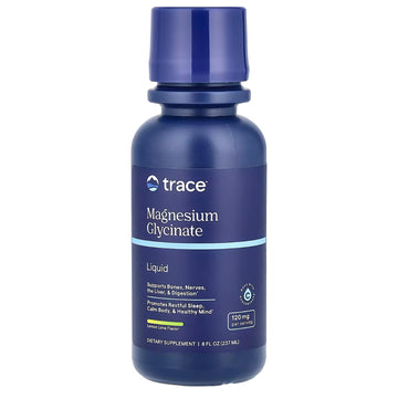 Blue bottle of trace Magnesium Glycinate liquid supplement on a white background