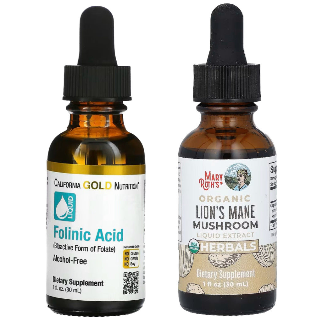 iherb Brands California Gold Nutrition Folinic Acid, Alcohol Free, 1 fl oz (30 ml) Plus Mary Ruth’s Organic Lion’s Mane Mushroom Liquid Extract, Alcohol Free, 1 fl oz (30 ml) Bundle-£99.99