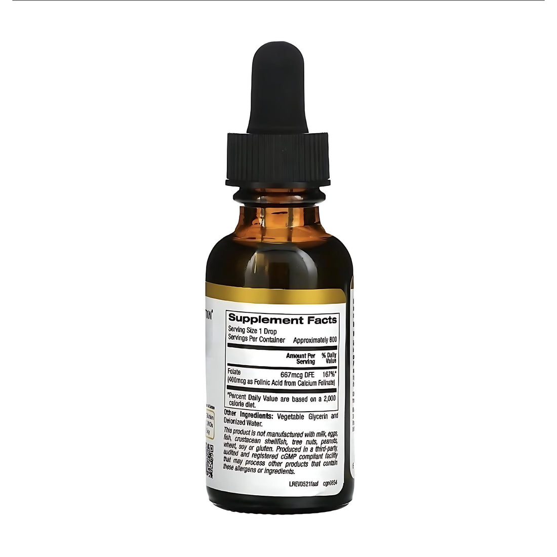 Bottle of California Gold Nutrition Folinic Acid supplement on a white background